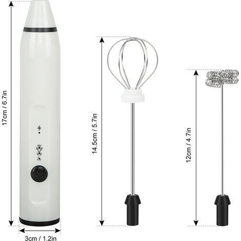 Batteur à main électrique rechargeable USB avec 2 fouets en acier inoxydable 3 vitesses pour Cappuccino Latte Chocolat Milkshake blanc (1/5)