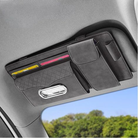 Organizador para parasol de coche, organizador para gafas de sol para parasol de coche, estuche universal para parasol de coche para tarjetas, matrículas, teléfonos, teléfonos móviles (gris)