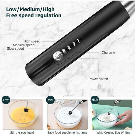 Mousseur à Lait Électrique,Mousseur de Lait Rechargeable USB et Mini Fouet Electrique, Mélangeur Acier Inoxydable, pour Café, Café au Lait(Noir) (1/4)