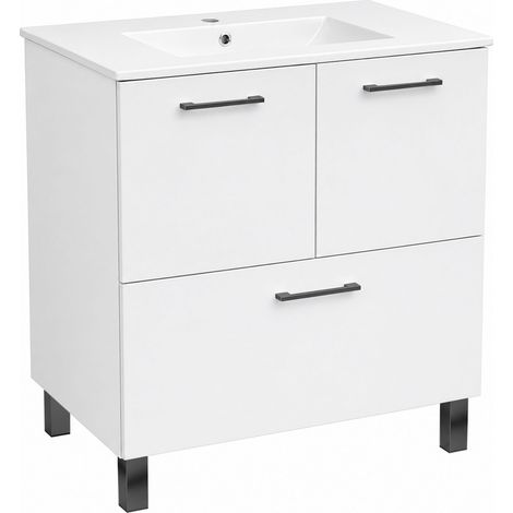 Meuble de salle de bain avec lavabo - blanc brillant - 70 cm - 1 tiroir - autoportant (1/5)