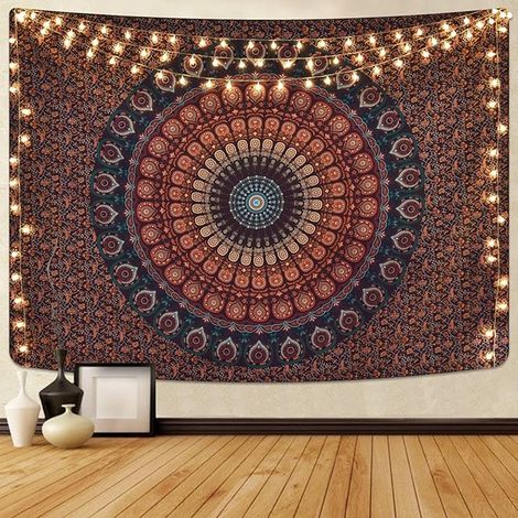 BEBUSINGOTO Tapiz de mandala bohemio, hippie, pavo real, psicodélico, para colgar en la pared del dormitorio (130 x 150 cm) (1/5)