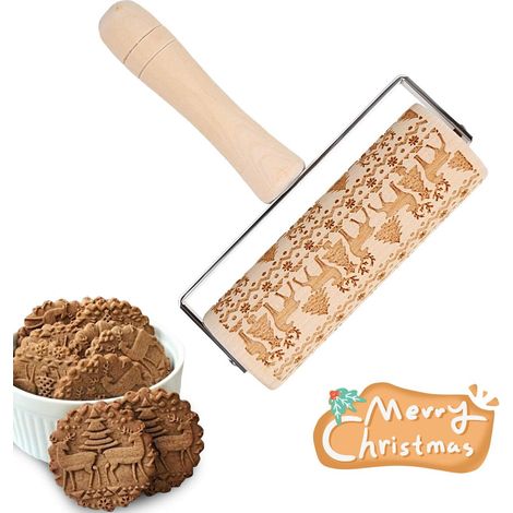Mattarello in legno di faggio naturale con motivo in rilievo. (1/5)