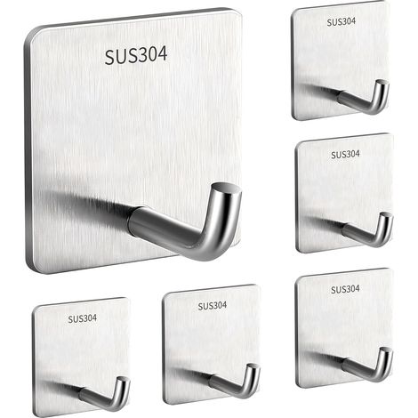 Juego de 6 ganchos autoadhesivos de acero inoxidable para colgar ropa. Ganchos de pared autoadhesivos para colgar ropa y toallas. No requiere taladrar para su instalación. Ideales para baños, oficinas (1/5)