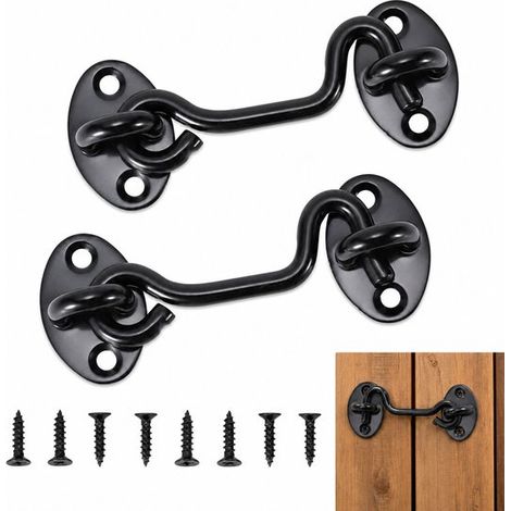 Lot de 2 crochets de porte coupe-vent en acier inoxydable 10 cm avec vis de montage, crochets pour fenêtre, portail, remise et porte, noir (1/5)