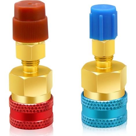 Adaptateurs R1234yf vers R134a, kit de coupleurs Rapides Kit de Recharge de réfrigérant R1234yf, adaptateurs côté Haut/Bas R134a vers R1234yf pour Recharge d'évacuation du système de réfrigérant (1/4)