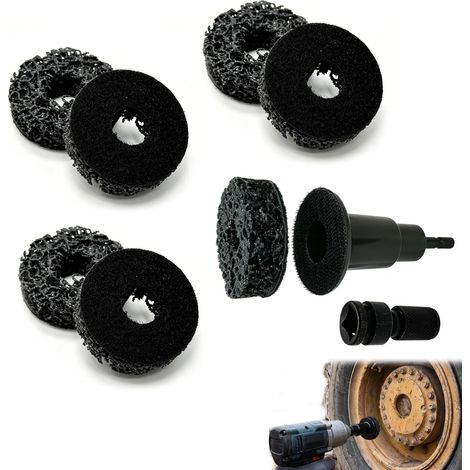 Kit de Nettoyage de Moyeux de Roue, Outil de Surface pour Goujons de Frein avec 1 Meuleuse de Moyeu, 1 Adaptateur et 6 Disques de Broyage, Compatible avec les Perceuses Électriques et les Clés à Chocs (1/5)