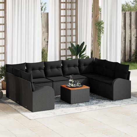 Gartensofa-set mit Speicher 10 pcs Schwarz Poly-Rattan