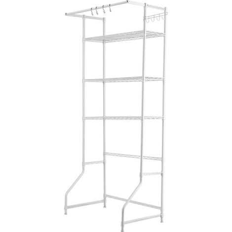 Étagère de rangement blanche pour lave-linge et sèche-linge, étendoir à linge 3 niveaux avec crochets, gain de place idéal pour buanderie (1/5)