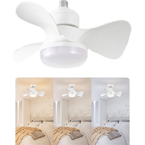 Ventilateur de plafond à visser silencieux avec LED, 3 vitesses de ventilation, blanc, gradation progressive + télécommande (1/5)