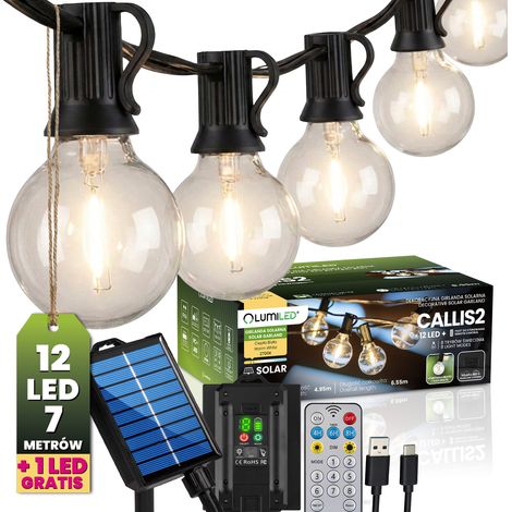 Ghirlanda solare da giardino con 12 sfere decorative a LED, 6,55 m, 2700K luce calda + telecomando CALLIS2 lumiled (1/5)