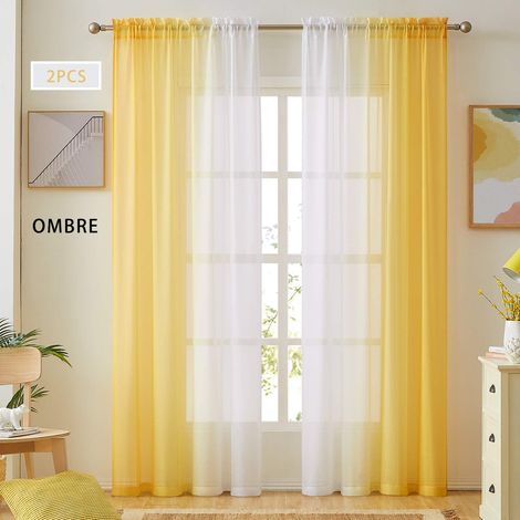Tende trasparenti in finto lino con effetto sfumato giallo per camera da letto e soggiorno, con tasca per asta, tende semi-reversibili in voile sfumato a 2 toni, set di 2 pannelli per la privacy, filt