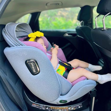 Siège auto enfant pivotant à 360° Jovikids avec ISOFIX, i-Size 40-150 cm (de la naissance à 12 ans), siège auto dos à la route avec fonction inclinable et capote amovible, homologué ECE R129 (rose) (1/5)