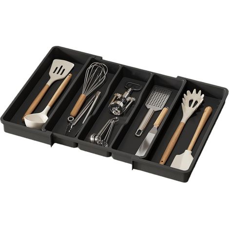 Caja Para Cubiertos Extensible - Separador De Cajones De Cocina Con 5 Compartimentos - Negro - 34,6 X 3,6 X 28,0 A 50,5 Cm (1/5)