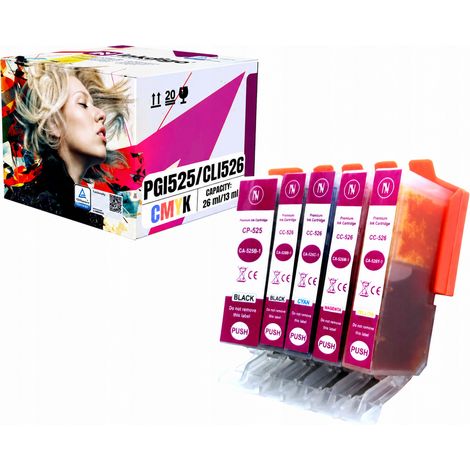 Inchiostro Inkdigo PGI525 CLI526 compatibile con Canon Pixma IP4850 IX6520 MG5140, certificato TÜV. (1/5)