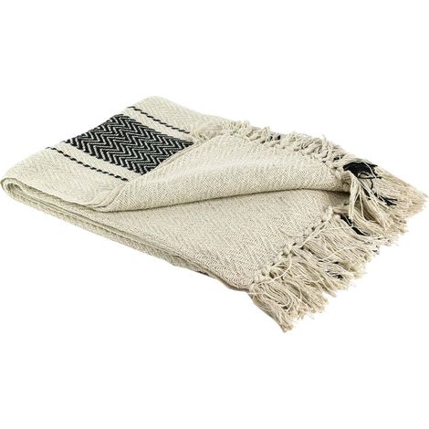 Plaid - HOME DECO FACTORY - Berbère - À franges - Rayures - Beige et noir (1/5)