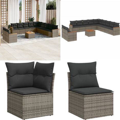 Salon de jardin avec coussins 12 pcs gris résine tressée - Ensemble Salon De Jardin - Mobilier Extérieur - Jardin Design - Chaise Lounge - Set Salon - Home & Living (1/5)