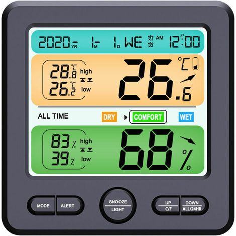 Indoor temperature and humidity clock, battery-free, (black) (black) (1/5)
