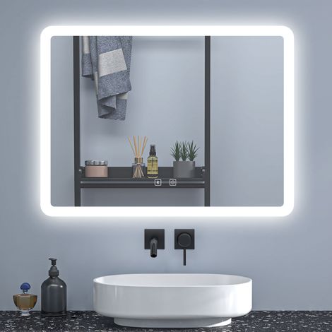 SKY Bathroom Anti-Fog LED Mirror with Shaver Socket & Bluetooth, Adjustable 3-Colour LED Light,Touch Switch,50x70cm