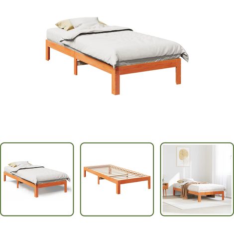Lit sans sommier -  Cadre de lit sans matelas cire marron 80x200 cm bois pin massif (1/5)