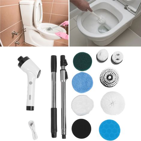 Brosse nettoyante électrique portable manche long charge sans fil pour douche baignoire carrelage sol voiture 8 en 1 25 w Noir (1/4)