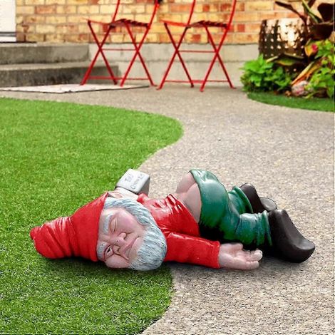Statue de nain ivre en résine pour jardin, terrasse, pelouse, décoration de porche, ornement de gnome, art extérieur pour cour (1/5)