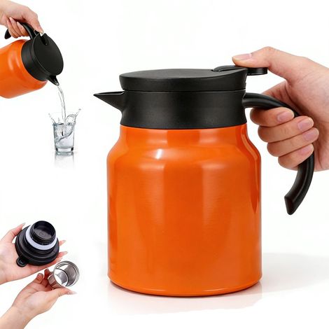 Teiera-Teiera con filtro e funzione di mantenimento del calore a lunga durata-Brocca per il tè con filtro-1L-Termobar a doppia parete in acciaio inox con tappo a pressione (1/5)