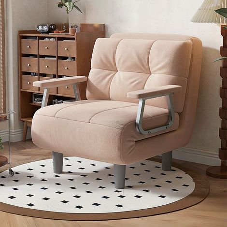 Fabulcozy Chauffeuse Canapé-lit Fauteuil Convertible 1 Place - Grand Confort Démontable avec Coussin, Accoudoirs Métal et Pieds (Rose) (1/5)
