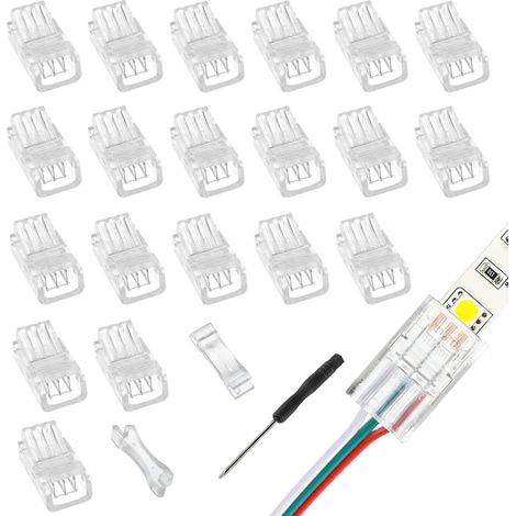Lot de 20 connecteurs de bande LED à 3 broches de 8 mm, compatible 5-24 V, utilisation intérieure et extérieure, source de lumière LED, alimentation CC, multicolore, 72 W (1/5)
