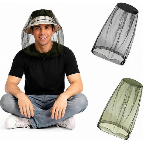 2 piècesnoirMoustiquaire de tête extra large et respirante avec couverture intégrale du visage, filet de protection contre les insectes à mailles ultra-fines, masque anti-moustiques léger pour la pêch (1/5)