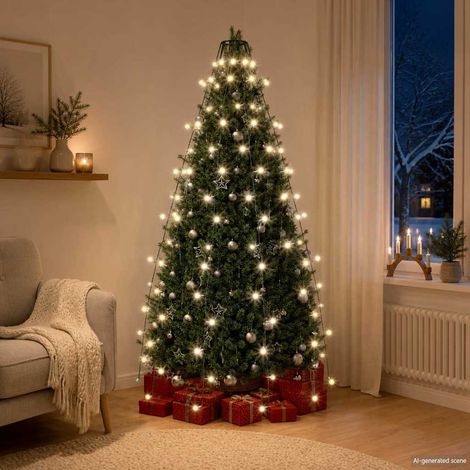 328864 Christmas Tree Net Lights with 150 LEDs Cold White 150 cm vidaXL