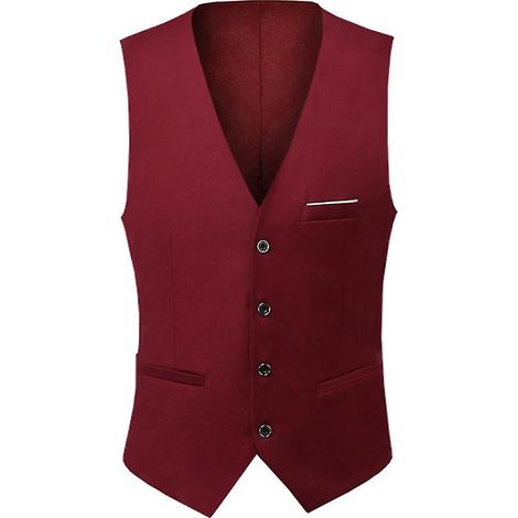 Gilet de travail homme, col V, coupe ajustée, couleur unie, taille XL, rouge (1/3)
