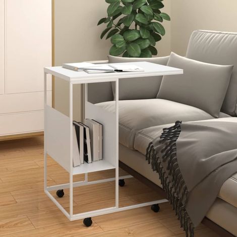 Table d'appoint avec roues-Table basse-Table Salon blanc 55x36x63,5cm bois d'ingénierie 476032 (1/5)