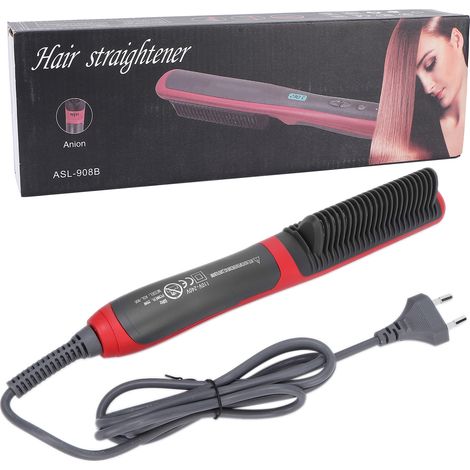 Lisseur Brosse à Cheveux Chauffage Rapide, Température Réglable, Portable, Peigne Lissant 220V (1/5)