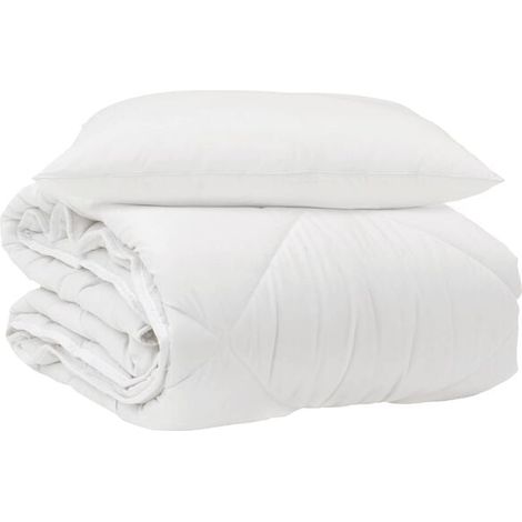 Housse de couette toutes saisons (taie d'oreiller incluse), ensemble deux pièces, microfibre blanche. (1/5)