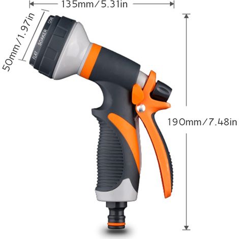 Pistolet d'arrosage avec douchette à main haute pression, 8 jets réglables, idéal pour l'arrosage du jardin et le lavage de voiture. (1/5)