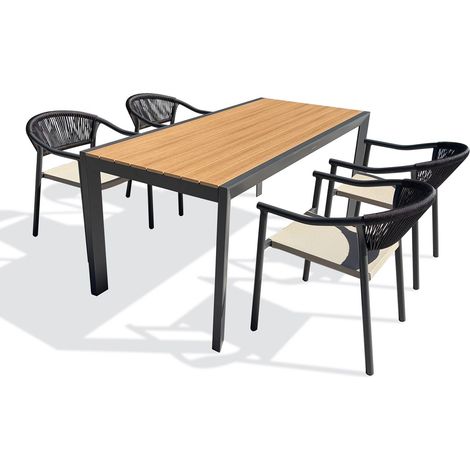 TONGA - Set da pranzo da giardino in alluminio a 4 posti - Grigio antracite - DCB GARDEN