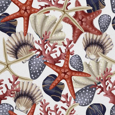 Tela decorativa para exteriores Oxford - motivo de conchas y estrellas de mar I DX316 (1/5)