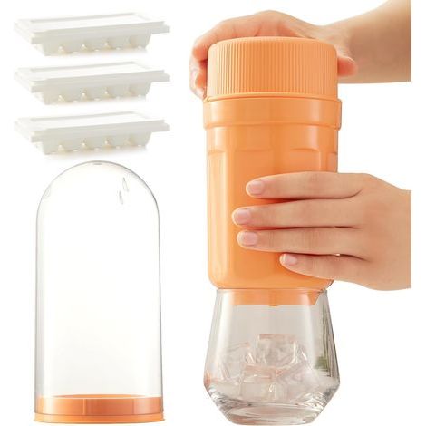 3er-Set wiederverwendbare Eiswürfelformen mit drehbarer Form, leicht zu entnehmen, 10 Eiswürfel pro Form, ideal zum Kühlen von Getränken, Cocktails oder Eiskaffee, Orange (1/5)
