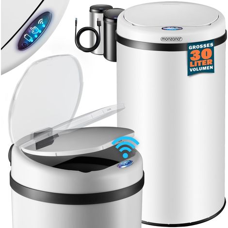 MONZANA® Cestino a Sensore incl. Cavo di Ricarica in Acciaio Inox Display LED Touchless Pattumiera Smart Raccolta Differenziata Weiß S (de)