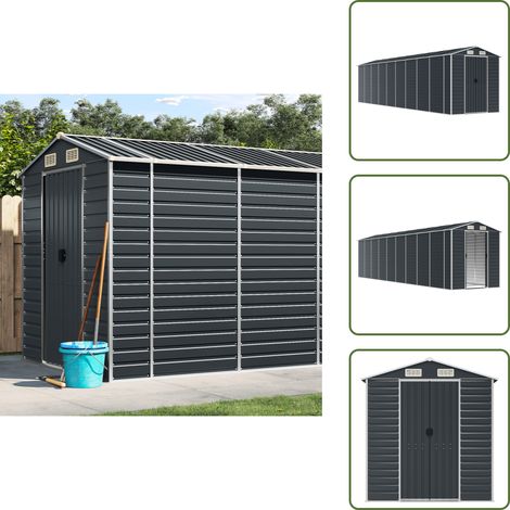 The Living Store Cobertizo de jardín acero galvanizado antracita 191x810x198 cm - Almacenamiento exterior