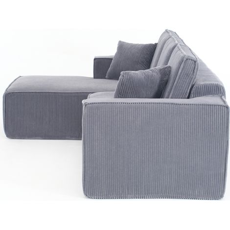 Canapé d'angle 2 places en velours côtelé gris, modulable avec chaise longue, idéal pour petit salon, appartement ou location, gain de place – CHICFURN (1/5)