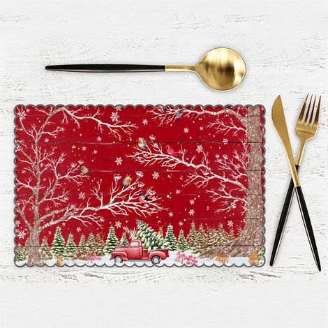 Set da Tavola Natale in Lino Stampato 33x45 cm – Design Festivo Cartoni Animati, Antiscottatura – Ideale per Pranzi Familiari e Decorazioni Natalizie (1/4)