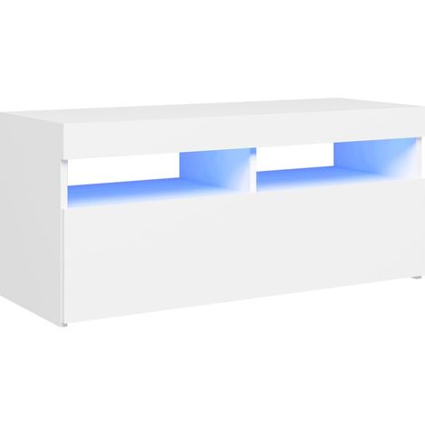 Mueble TV multimedia estantería para televisión buffet para televisión comedor salón dormitorio con luces LED 90 x 35 x 40 cm blanco 020026621 (1/5)