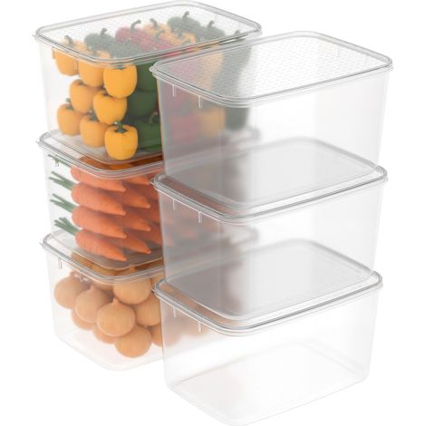 Boîte Conservation Alimentaire, Conteneur Alimentaire, Boîte de Rangement, Récipient de Congélateur avec Couvercle, Sécuritaire au Micro-ondes, Sans BPA, Plastique, Clair, 7L-Lot de 6 (1/5)