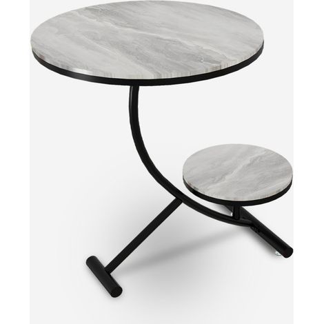 Couchtisch Metall und Marmor Design mit 2 Ablagen 50x50cm Marpes XL - Grau