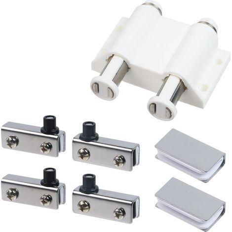 2 Stück Drehgelenke aus Edelstahl für Glastüren, doppelseitiger Magnetverschluss, ABS mit Befestigungssatz für 3-6 mm Glastüren (silberfarben)