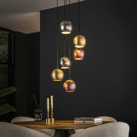 Pier Import – Luminaire vintage 6 lampes globes en verre – Métal – Longueur 40 cm – Largeur 40 cm – Hauteur 150 cm – Culot E27