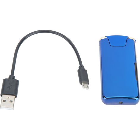 Briquet électrique USB rechargeable à double arc, coupe-vent, avec affichage LED bleu (1/5)