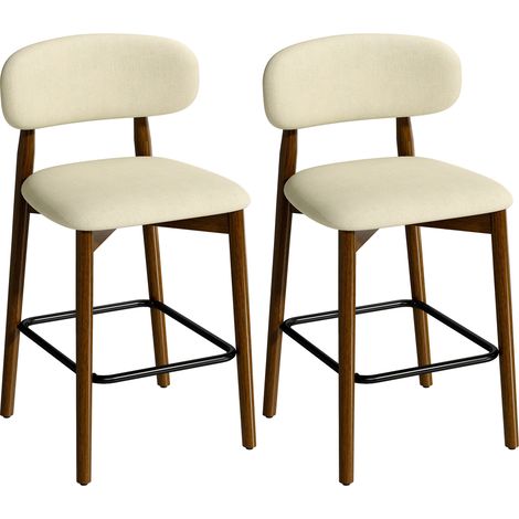 Tabourets de bar - HOMCOM - lot de 2 - avec dossier et repose-pieds - style nordique - chenille et bois d'hévéa - 51x48x96cm - beige (1/5)