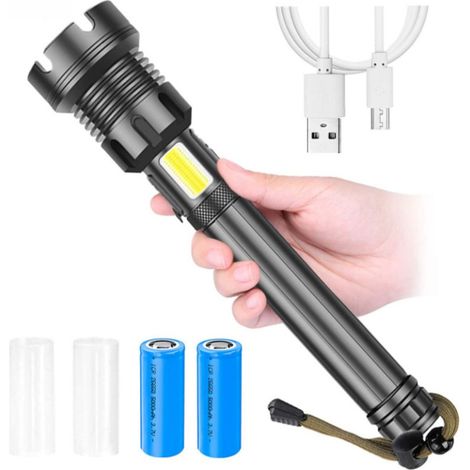 Nueva linterna XHP160 + COB con luz roja y blanca, linterna recargable de largo alcance XHP90USB (linterna de largo alcance P160 + cable USB)